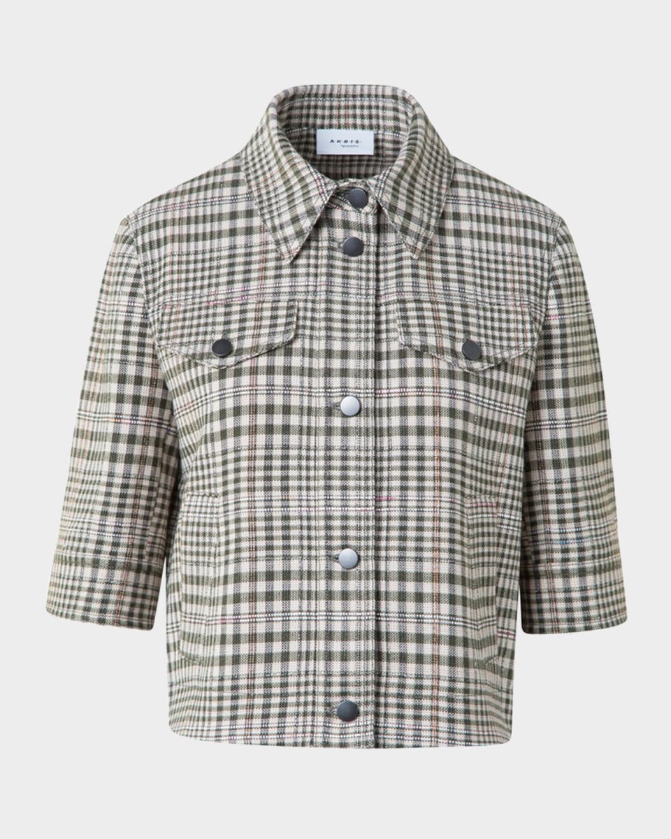 Cotton-Blend Check Short Jean Jacket